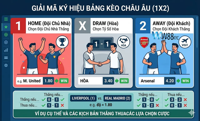 Kèo Châu Âu – Hướng Dẫn Đọc Tỷ Lệ 1X2 Và Phân Tích Trận Đấu Chuẩn 1 Hướng dẫn các ký hiệu 1X2 trên bảng kèo Châu Âu nhà cái W88